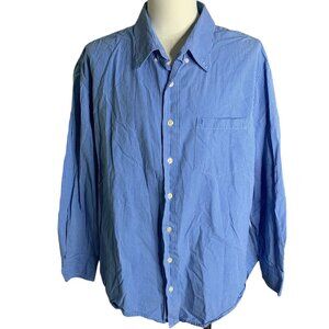 IZOD Button Down Long Sleeve Shirt 2XL Blue Checkered Cotton Chest Pocket